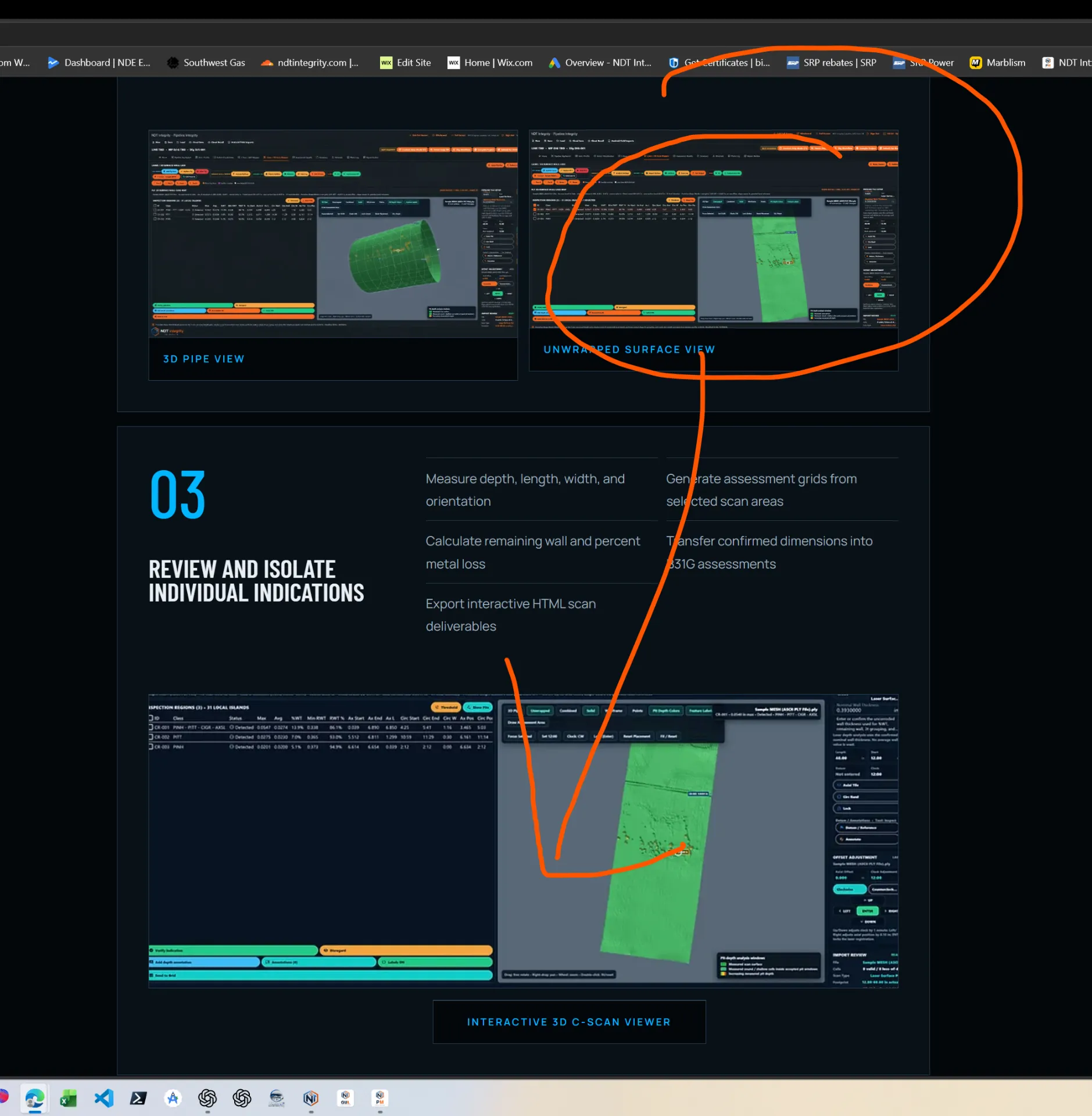Unwrapped surface view screenshot with the interactive 3D C-Scan viewer deliverable