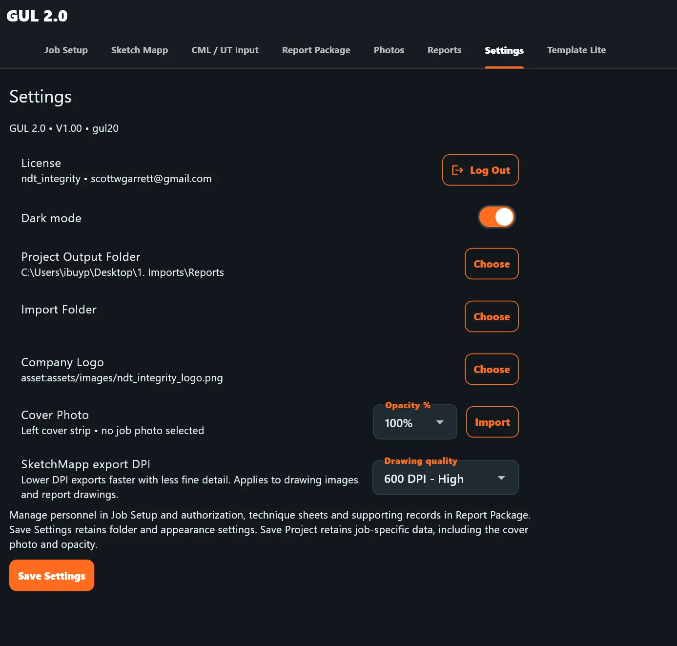 GUL 2.0 settings screen for drawing quality and cover photo configuration