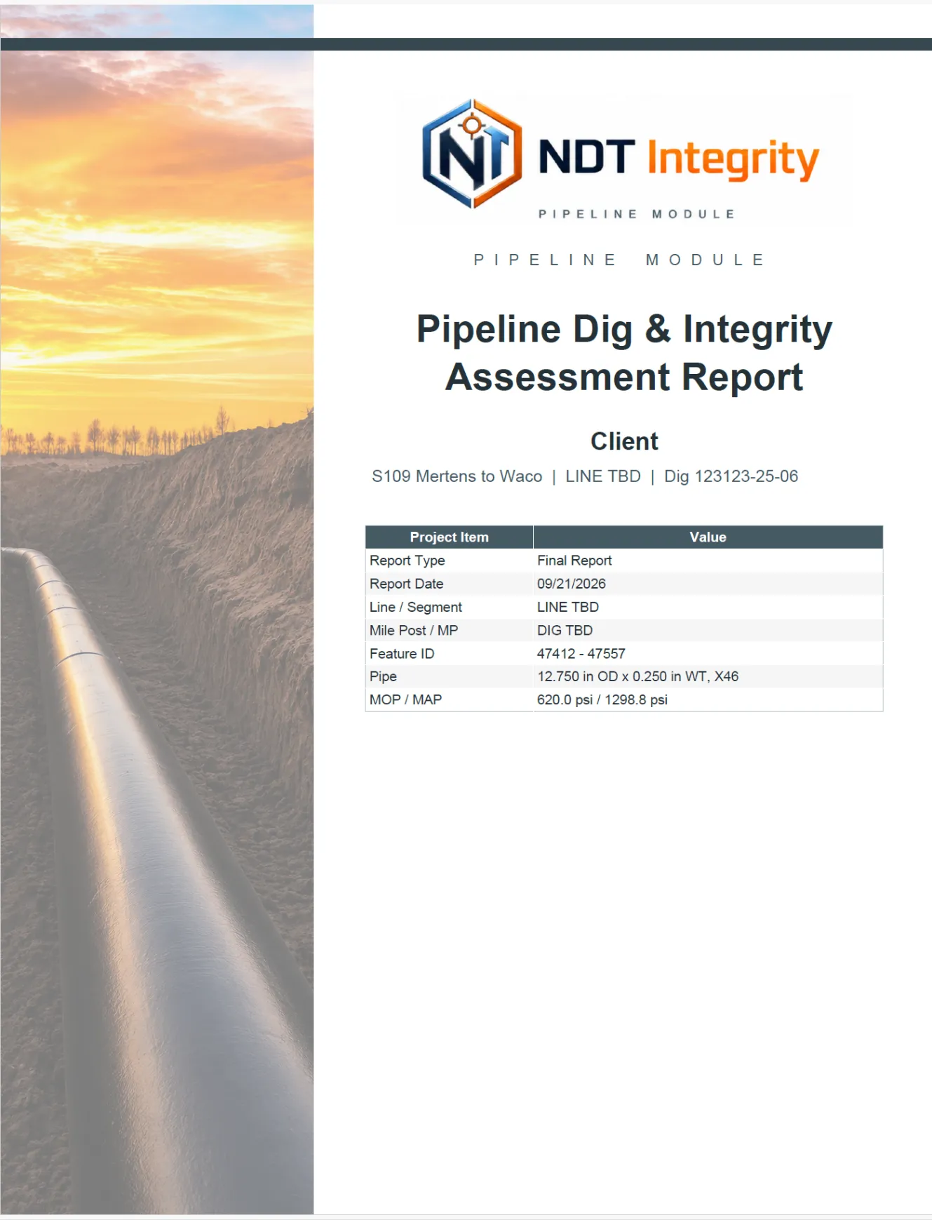 Pipeline Dig and Integrity Assessment Report cover